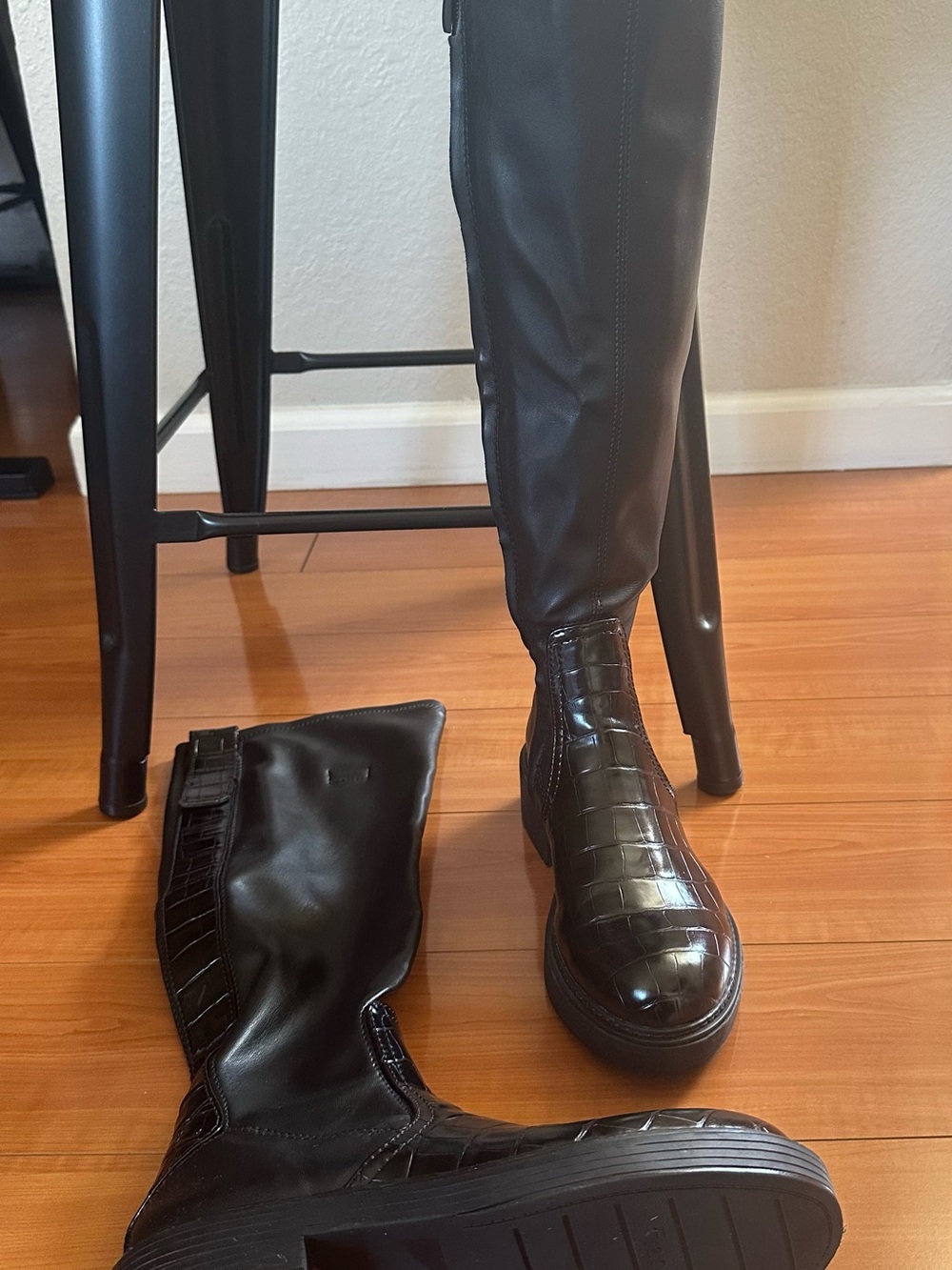 Franco Sarto Keaton Black Croc Knee High Boots Size 7.5 NEW